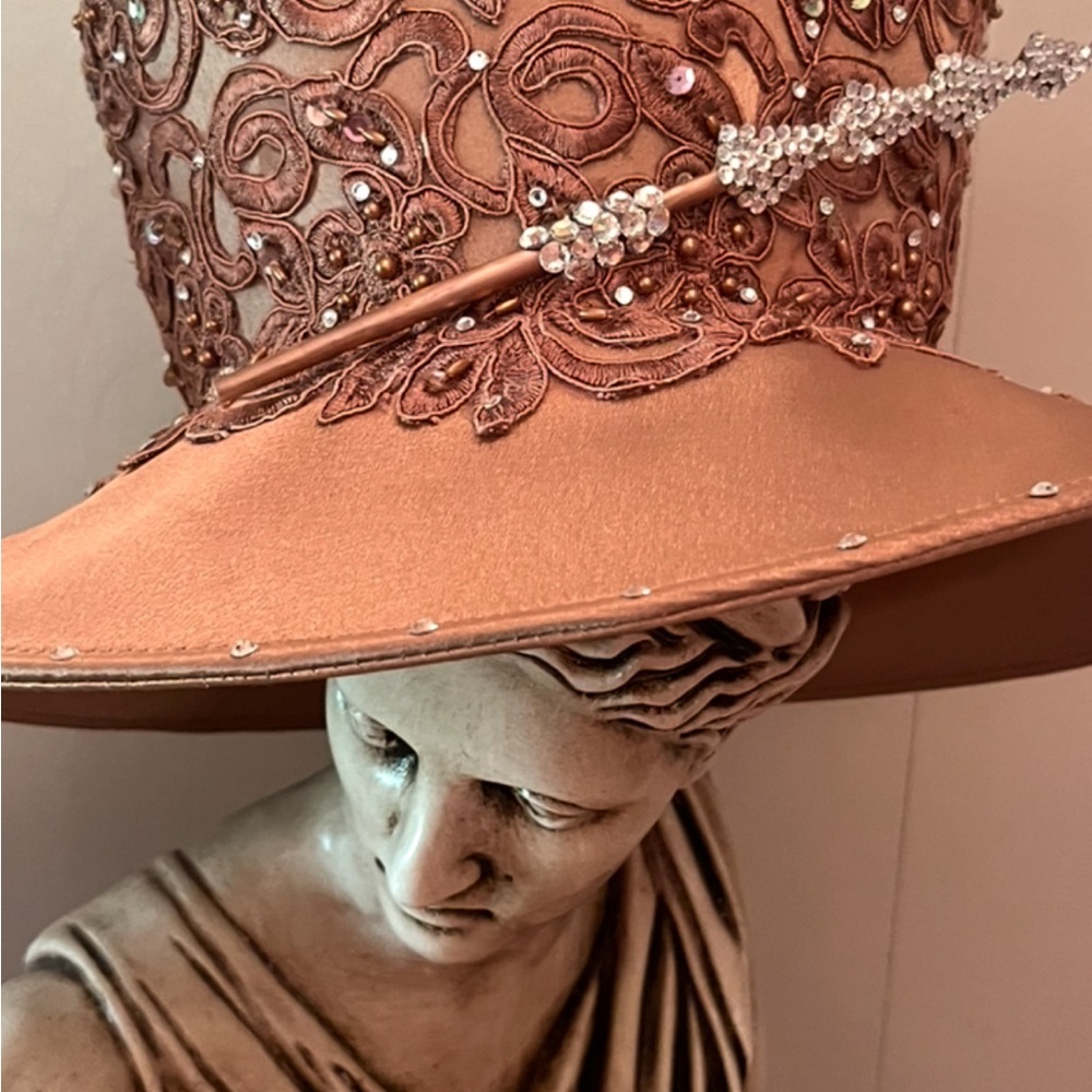 Chic Embroidered Brown Hat with Crystal Accents stunning for your special